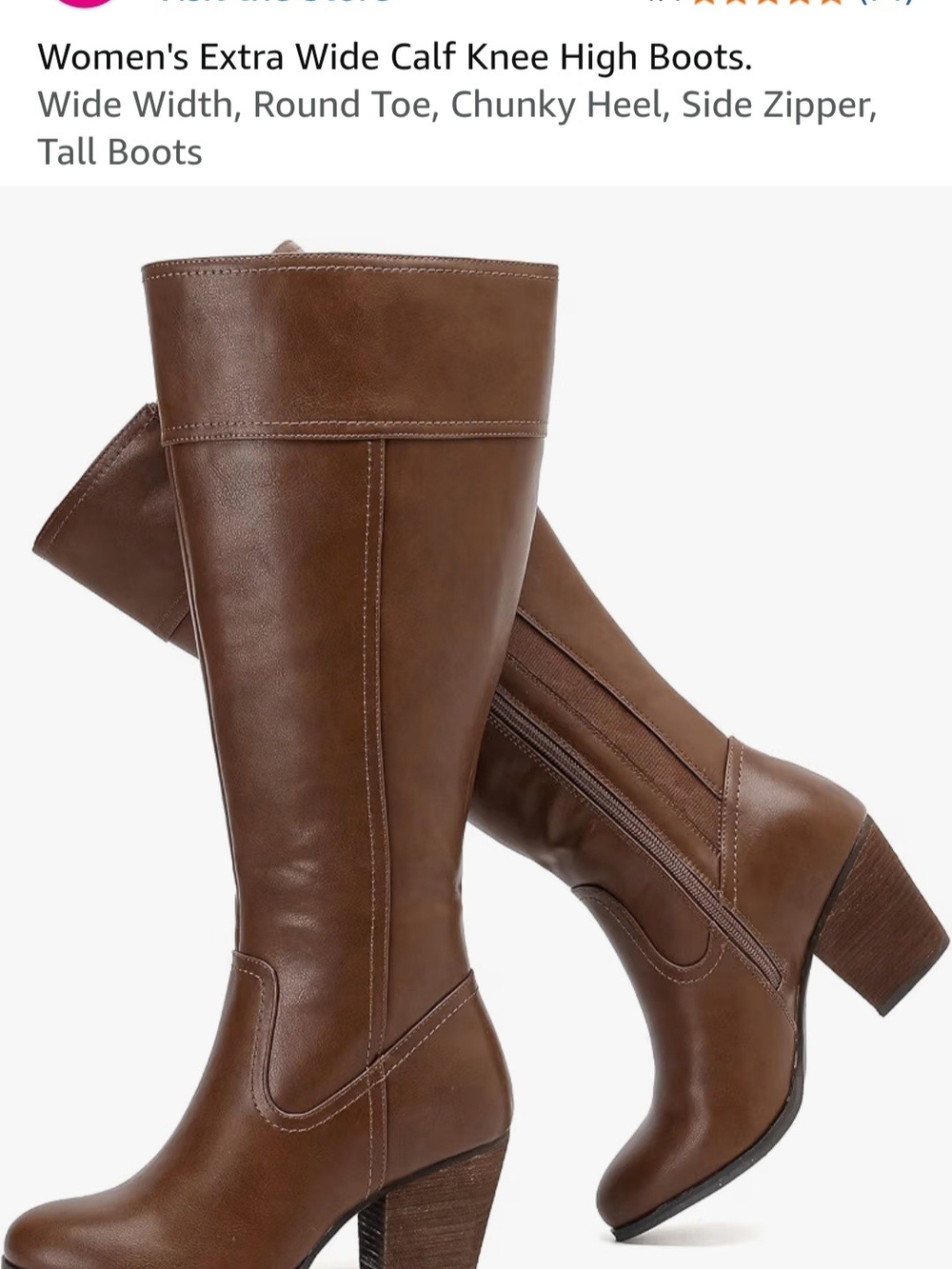 Women's Extra Wide Calf Knee High Chunky Heel Boots - Brown